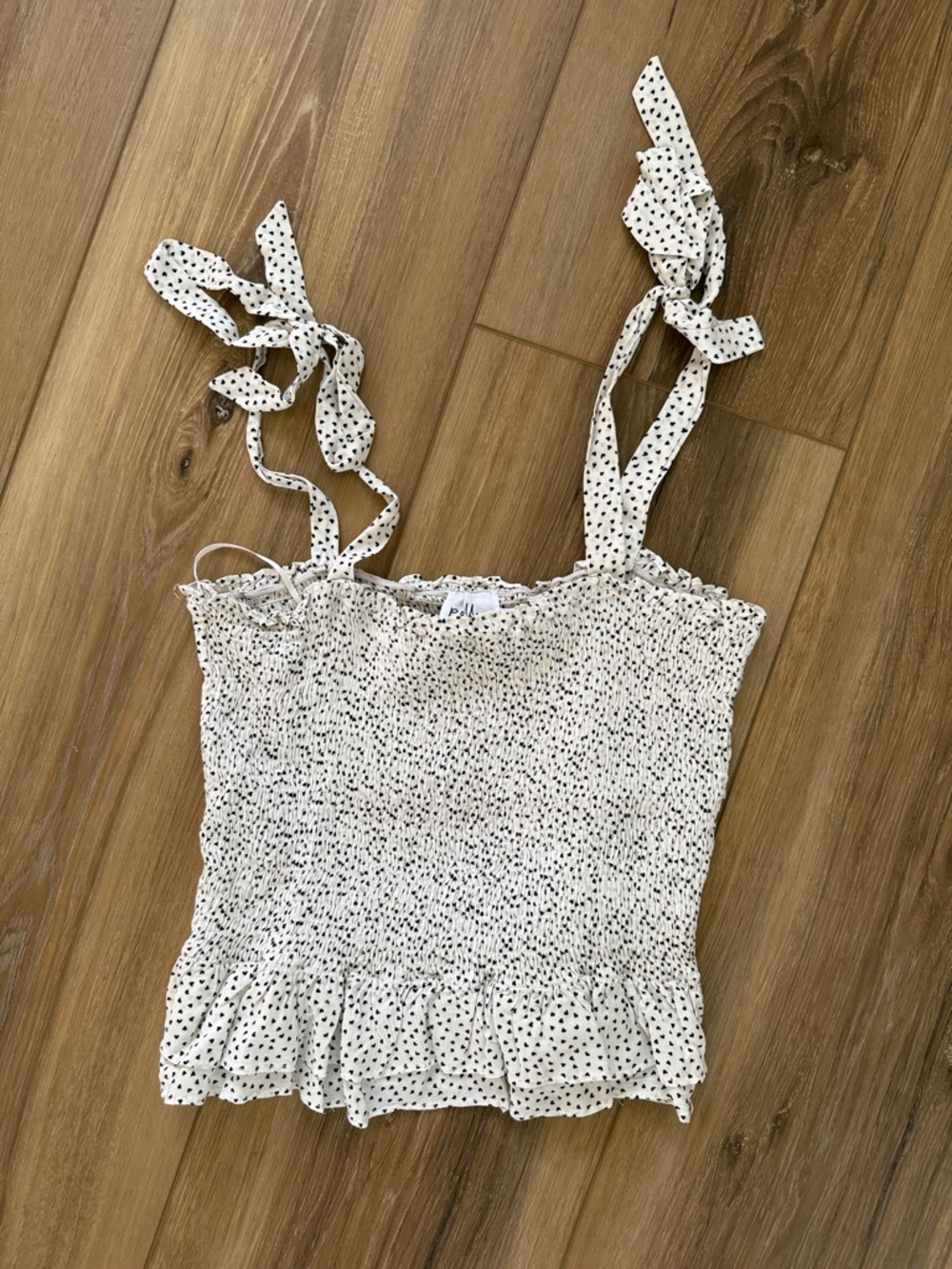 Princess Polly White Polka Dot Smocked Tie-Strap Cami